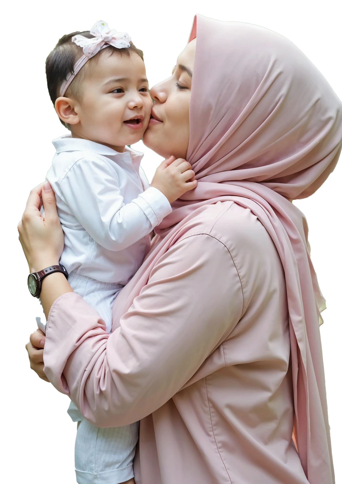 Mother lovingly holding a smiling baby
