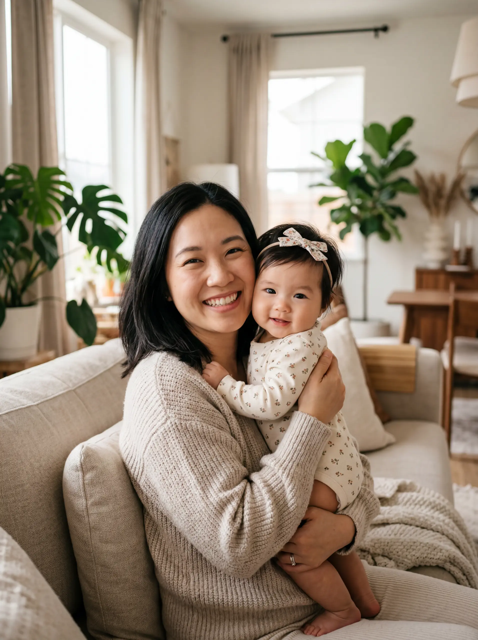 Mother smiling with child